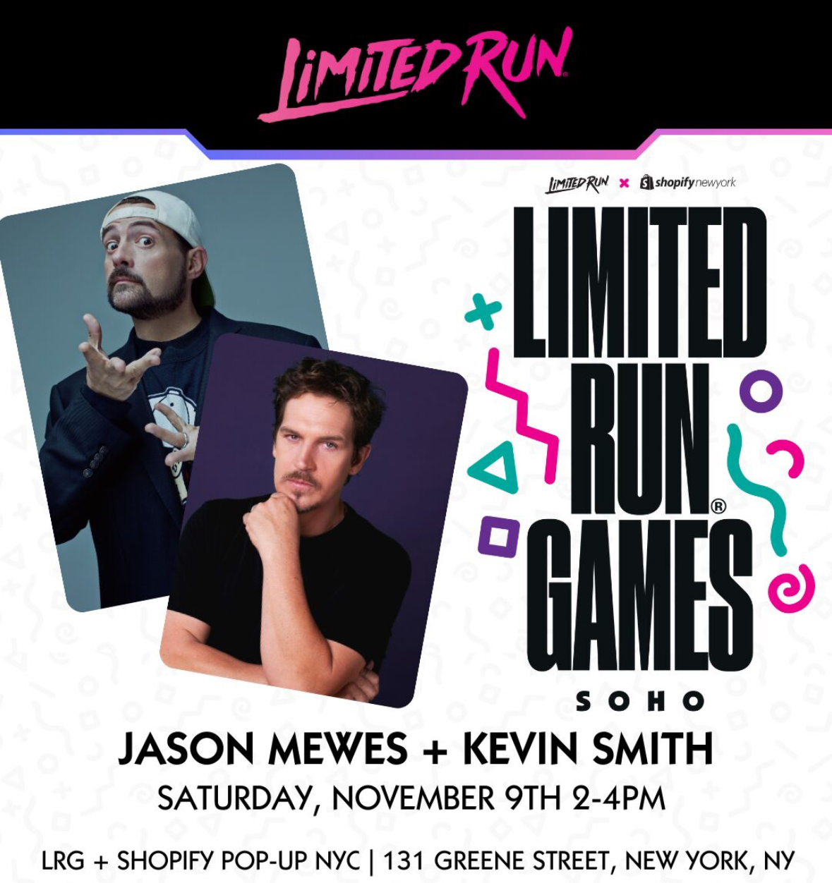 Limited Run Games x Shopify pop-up event featuring Jason Mewes and Kevin Smith