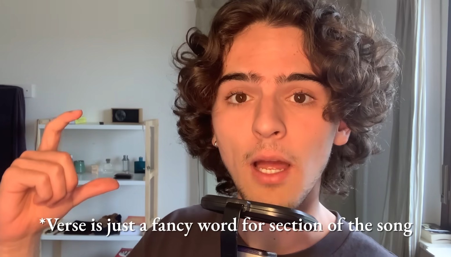 youtuber giving a monologue with a footnote at the bottom of the screen that says 